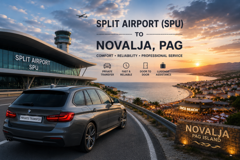 Private Transfer from Split Airport (SPU) to Novalja – The Most Comfortable Way to Reach Pag Island